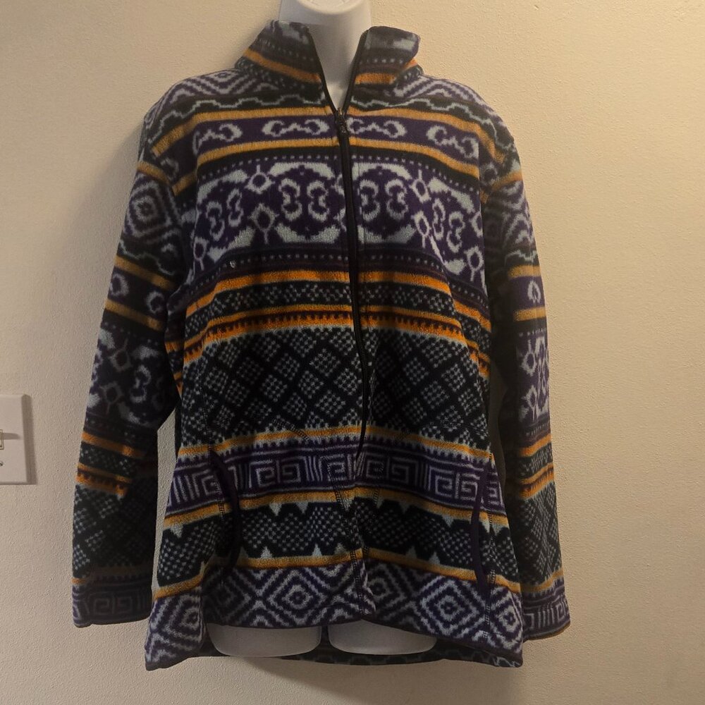 Woolrich Women's Full Zip Fleece Jacket- wonderful geometric design- 2XL